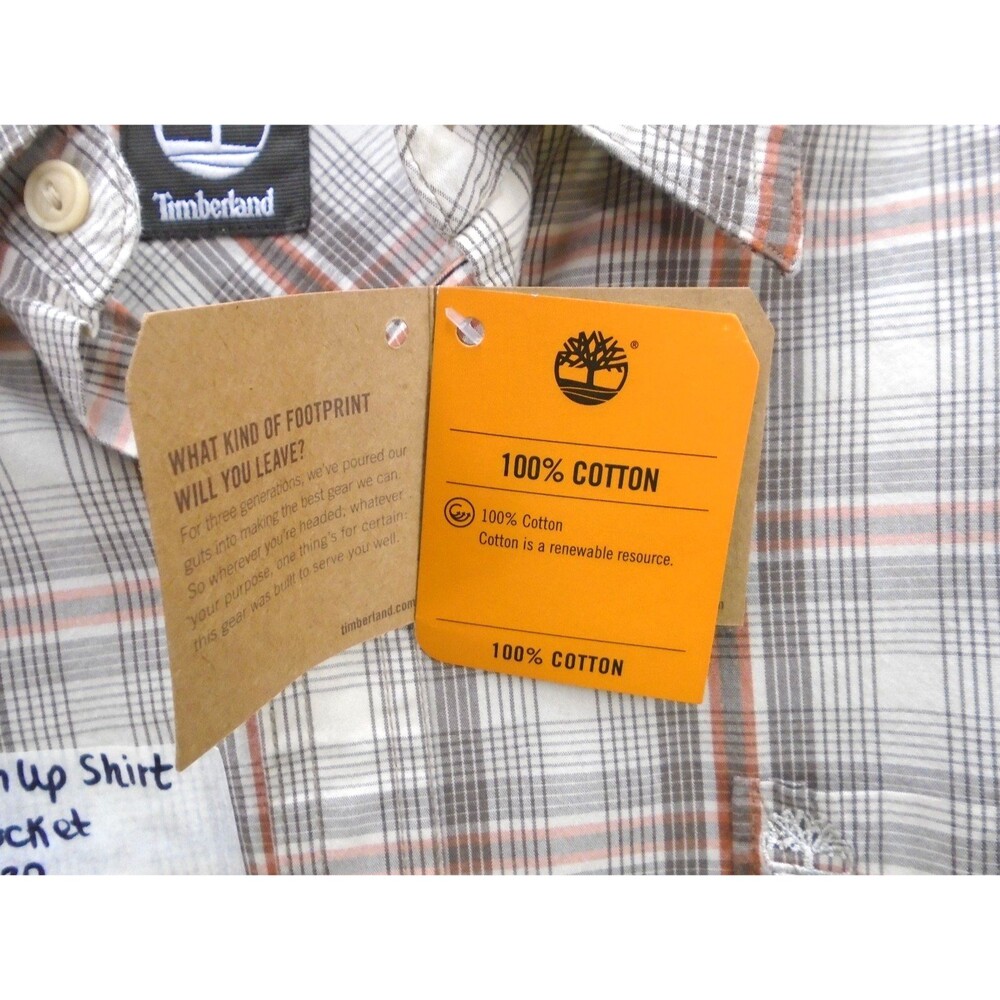 Timberland Men XL Plaid Button Up Shirt Tan Cotton Long Sleeve NWT Flannel NWT - Picture 5 of 10